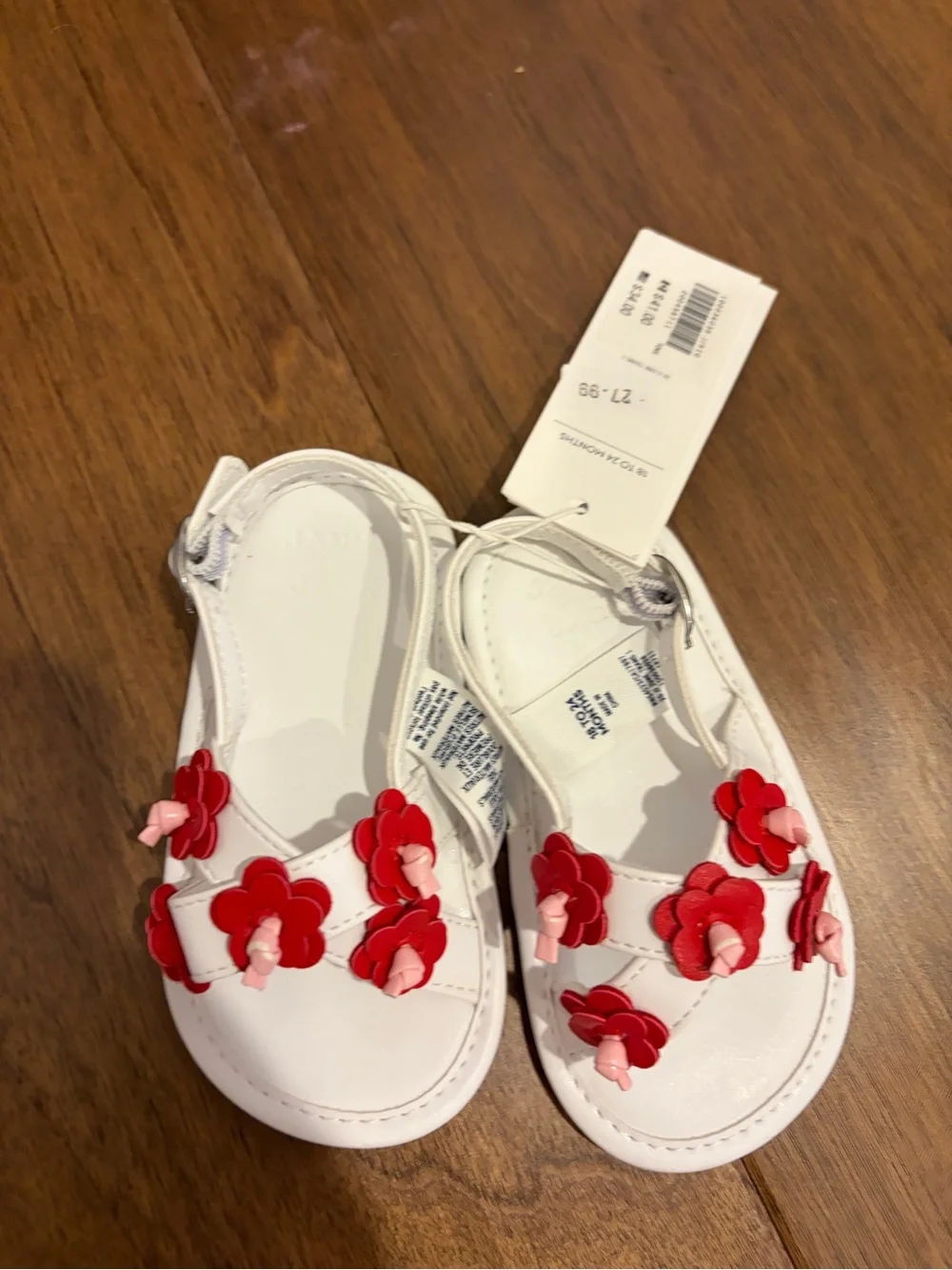 Janie and Jack White Sandals with Red and Pink Flowers size 18-24mo NWT